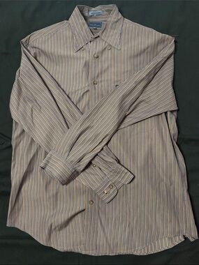 Faconnable Multi-Stripe Dress Shirt in Blue and Cream